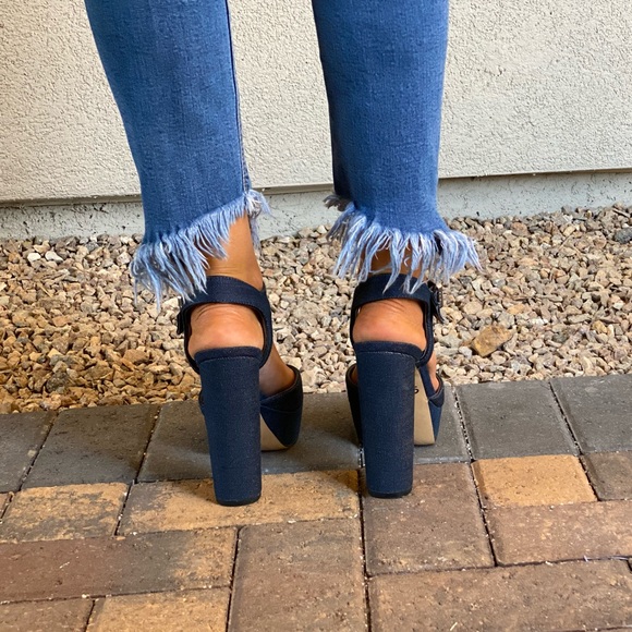 Denim Blue Distressed Towering Platform Sandal - Picture 6 of 12